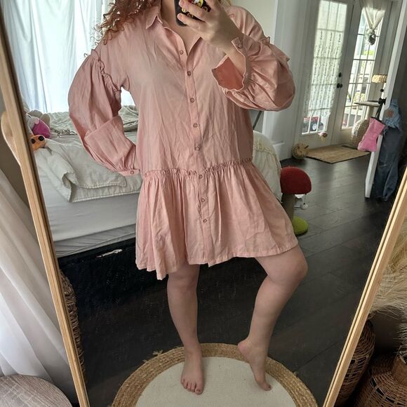 Free People Women’s Extra Small Pink Drop Waist Shirt Dress - Picture 1 of 8